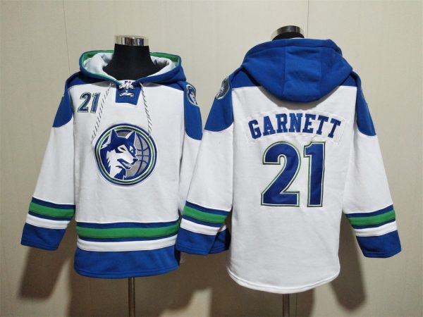 Men Minnesota Timberwolves #21 Kevin Garnett White Lace-Up Pullover Hoodie
