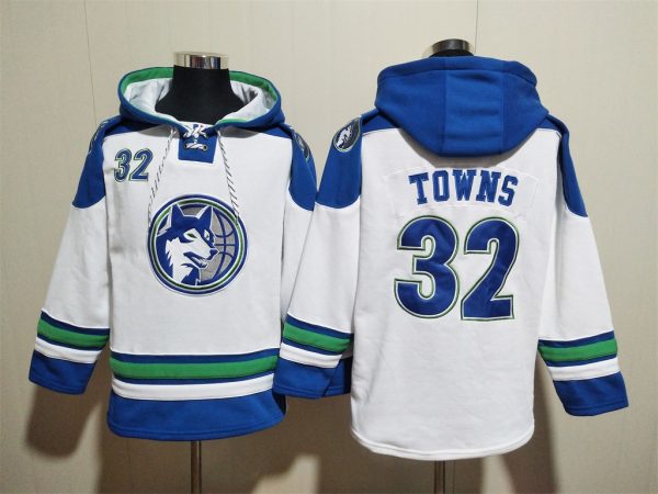 Men Minnesota Timberwolves #32 Karl-Anthony Towns White Lace-Up Pullover Hoodie