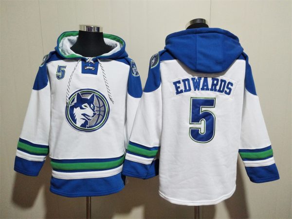 Men Minnesota Timberwolves #5 Anthony Edwards White Lace-Up Pullover Hoodie
