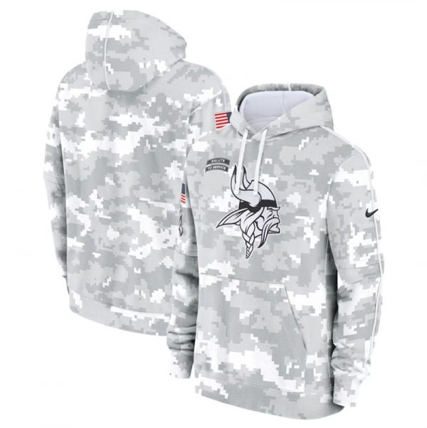 Men Minnesota Vikings 2024 Arctic Camo Salute to Service Club Fleece Pullover Hoodie