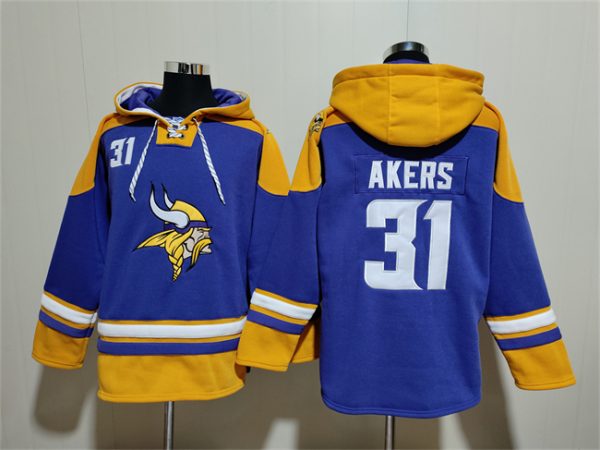 Men Minnesota Vikings #31 Cam Akers Purple/Yellow Ageless Must-Have Lace-Up Pullover Hoodie