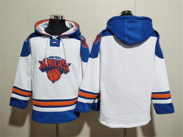 Men New Yok Knicks Blank White Lace-Up Pullover Hoodie