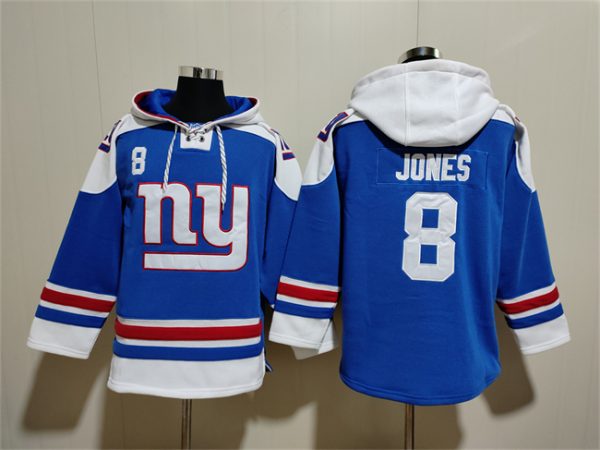 Men New York Giants #8 Daniel Jones Blue Ageless Must-Have Lace-Up Pullover Hoodie