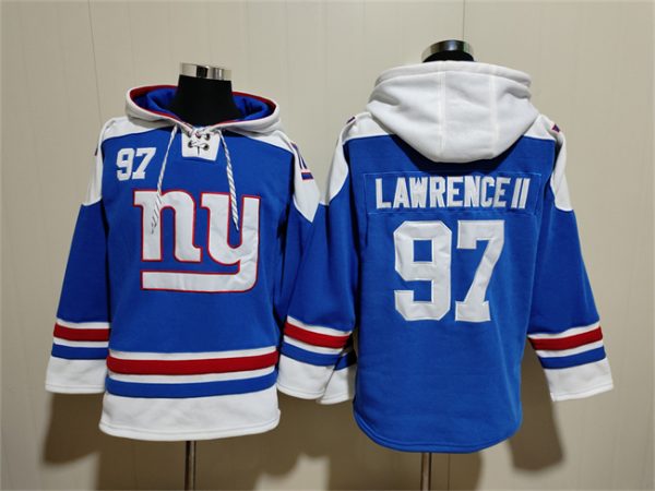 Men New York Giants #97 Dexter Lawrence II Blue Ageless Must-Have Lace-Up Pullover Hoodie