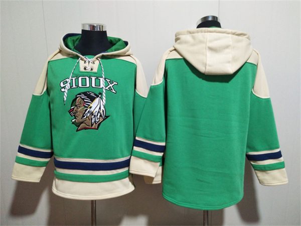 Men North Dakota Fighting Hawks Blank Green/Cream Lace-Up Pullover Hoodie