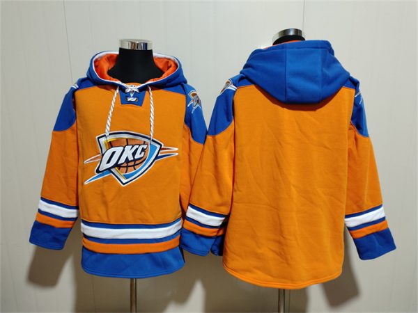 Men Oklahoma City Thunder Blank Orange/Blue Lace-Up Pullover Hoodie