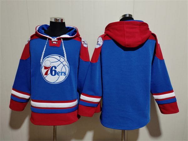 Men Philadelphia 76ers Blank Royal/Red Lace-Up Pullover Hoodie