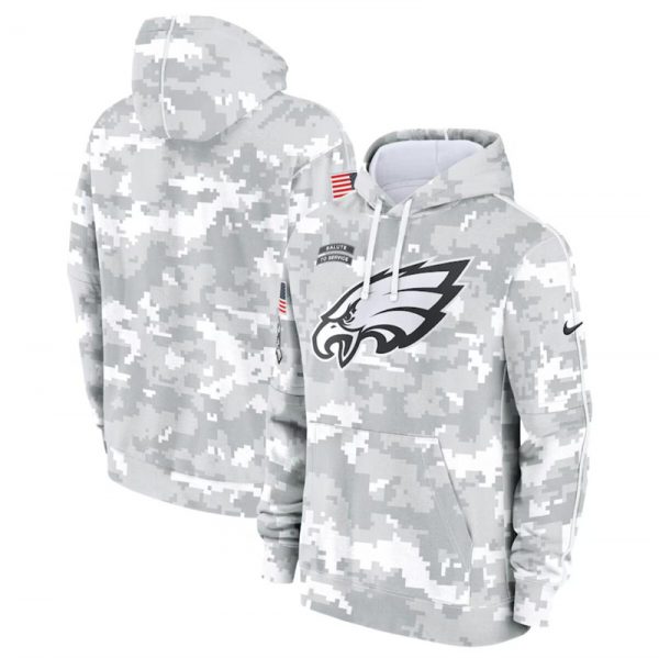 Men Philadelphia Eagles 2024 Arctic Camo Salute to Service Club Fleece Pullover Hoodie