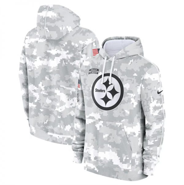 Men Pittsburgh Steelers 2024 Arctic Camo Salute to Service Club Fleece Pullover Hoodie