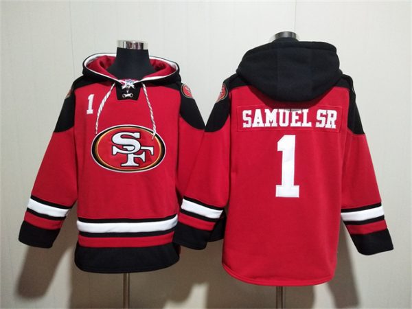 Men San Francisco 49ers #1 Deebo Samuel Sr Red/Black Ageless Must-Have Lace-Up Pullover Hoodie