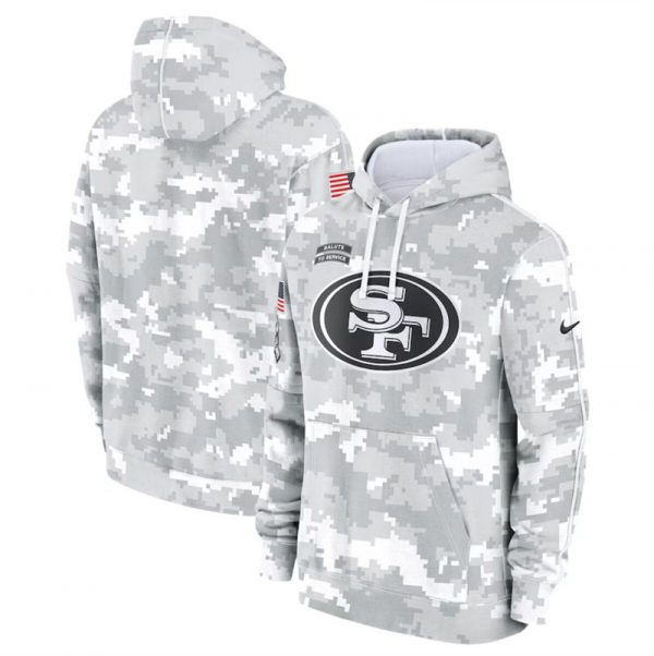 Men San Francisco 49ers 2024 Arctic Camo Salute to Service Club Fleece Pullover Hoodie