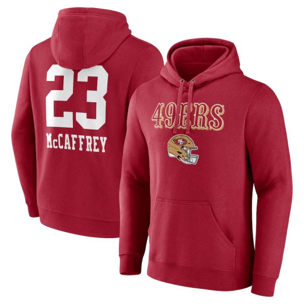 Men San Francisco 49ers #23 Christian McCaffrey Red Team Wordmark Player Name & Number Pullover Hoodie