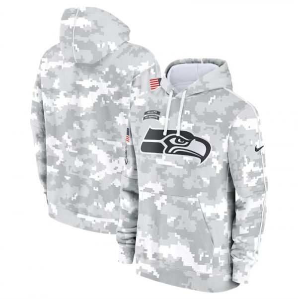 Men Seattle Seahawks 2024 Arctic Camo Salute to Service Club Fleece Pullover Hoodie