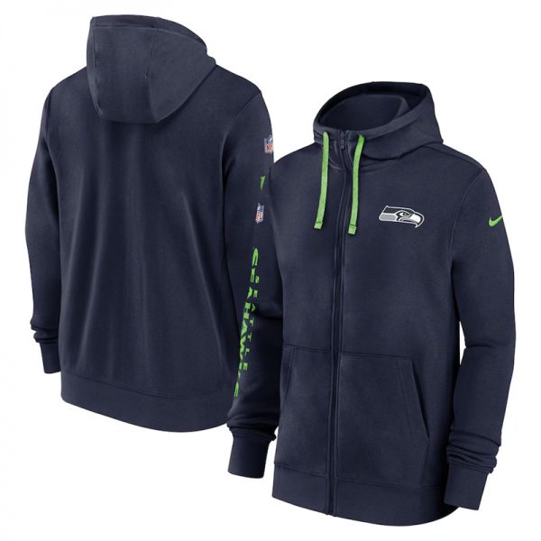 Men Seattle Seahawks Navy 2024 Team Full-Zip Hoodie