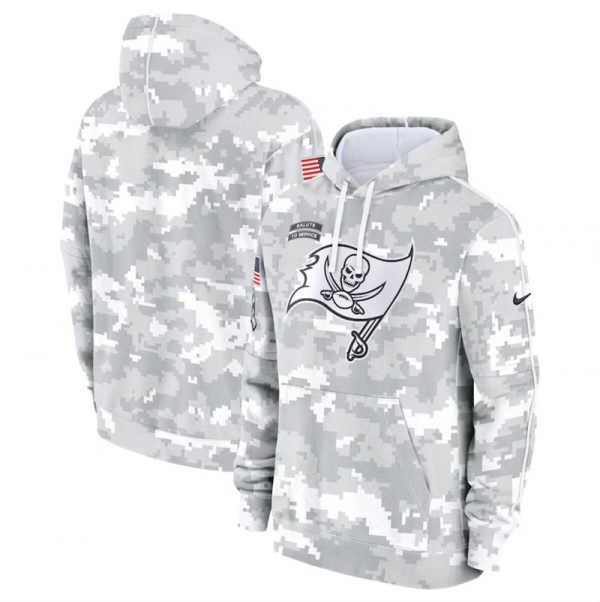 Men Tampa Bay Buccaneers 2024 Arctic Camo Salute to Service Club Fleece Pullover Hoodie