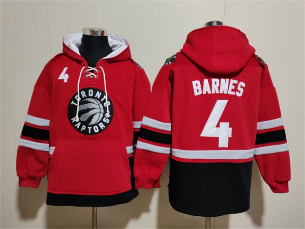Men Toronto Raptors #4 Scottie Barnes Red/Black Lace-Up Pullover Hoodie